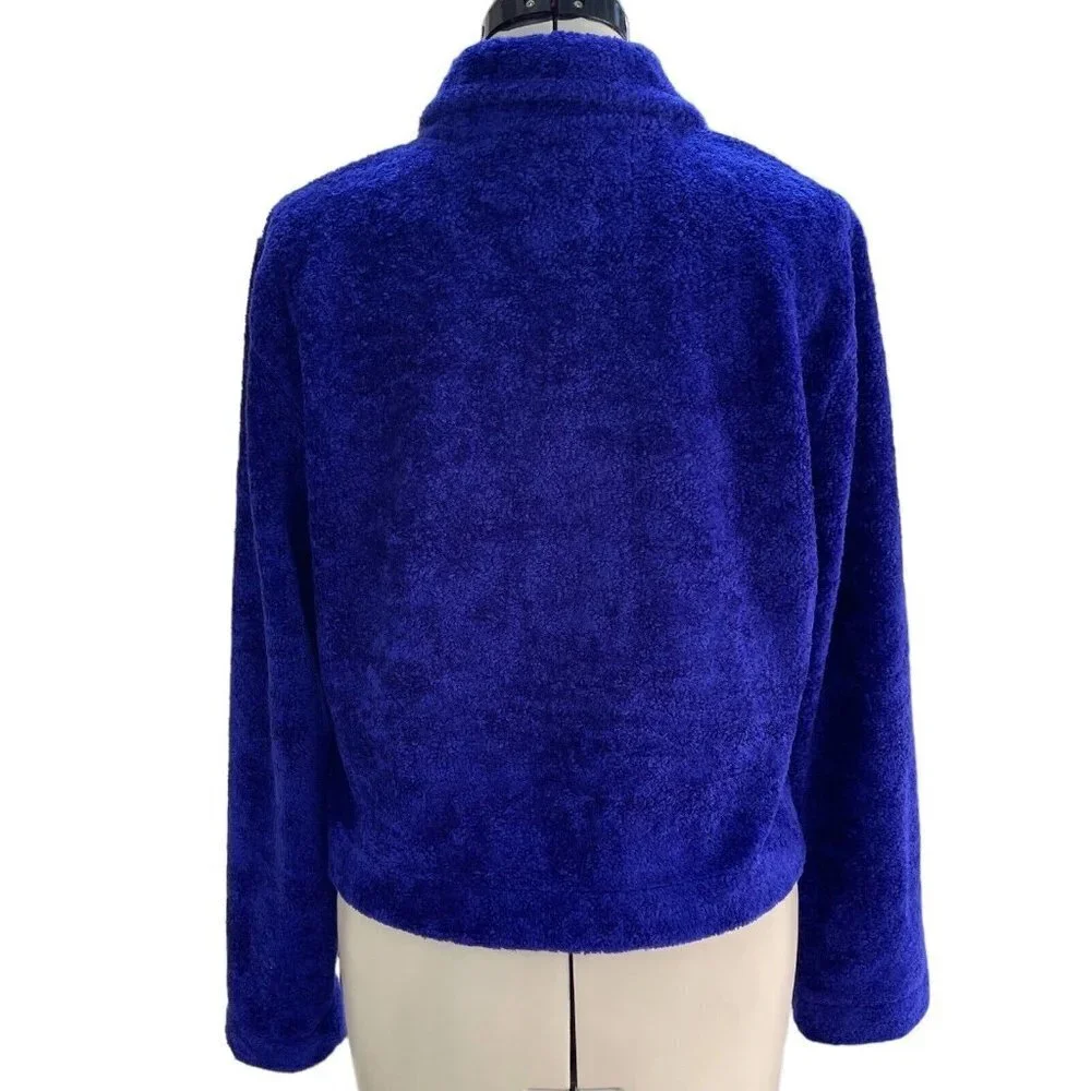 COUNTY CLOTHING‎ Cropped Fleece Jacket Women's Small Blue/Purple Artsy Buttons - Picture 2 of 15